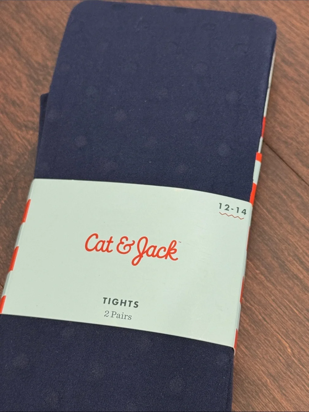NEW Girls 2-pack Cat & Jack Tights Navy Blue Polka Dots & White, size 12-14